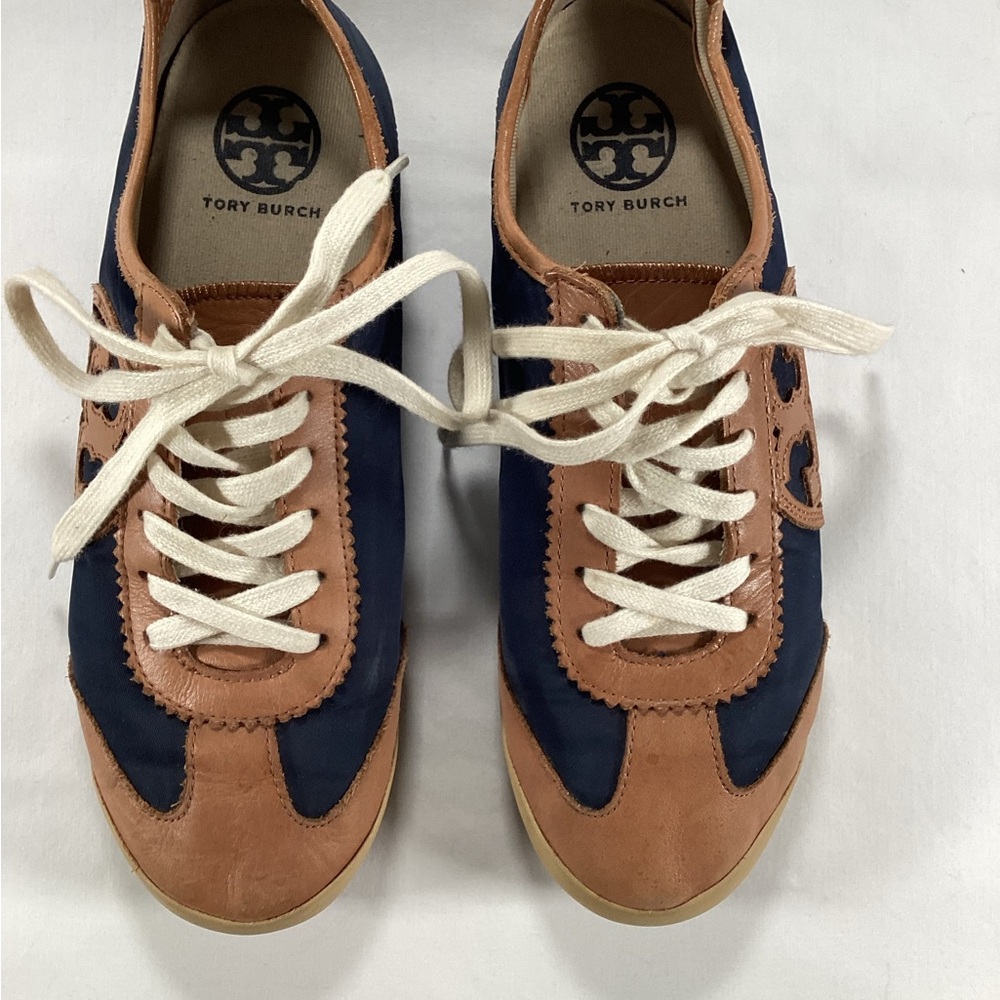 Tory Burch Blue and Tan Sneakers Classic Sporty Design